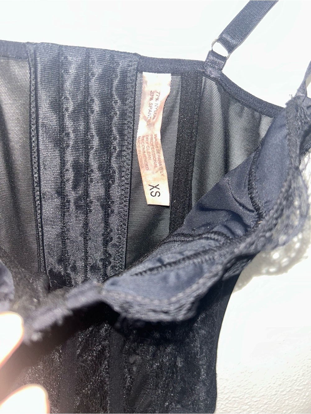 XS Black Lace Longline Bustier Corset crop top bralette intimate mesh going out - Picture 5 of 6